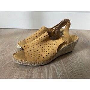 Clarks Artisan Patrina Yellow LEATHER Gail Espadrille‎ Wedge Sandal 10 W Wide